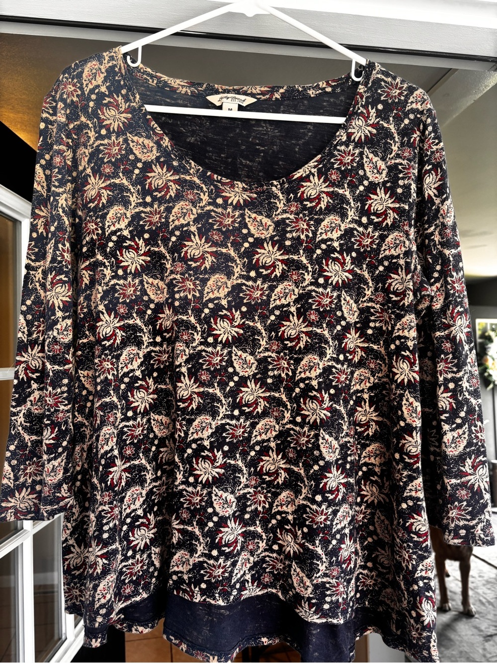 Lucky Brand Navy Floral Scoop-Neck Tunic with Cream and Red Accents